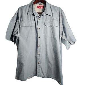 Wrangler Mens Short Sleeve Cotton Button Up Shirt Gray Blue sz 22XL